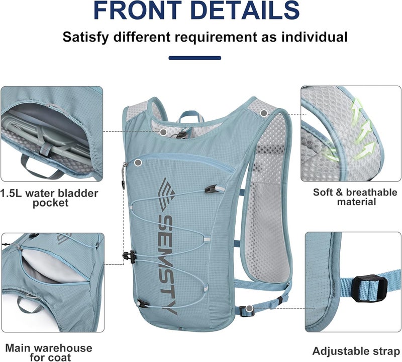 SEMSTY Running Hydration Vest 5L,Running Vest Pack with 1.5L Water Bladder,Lightweight Water Backpack for Hiking Running Cycling - Image 2